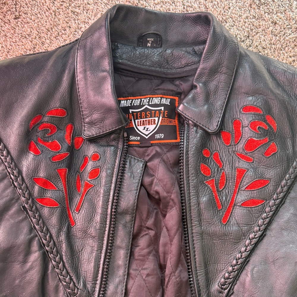 Embroidered Black Leather Jacket - Picture 2 of 10